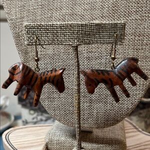 Wooden zebra earrings, stunning!